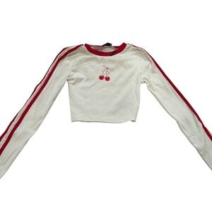 White Long Sleeve Top with Red Cherry Design